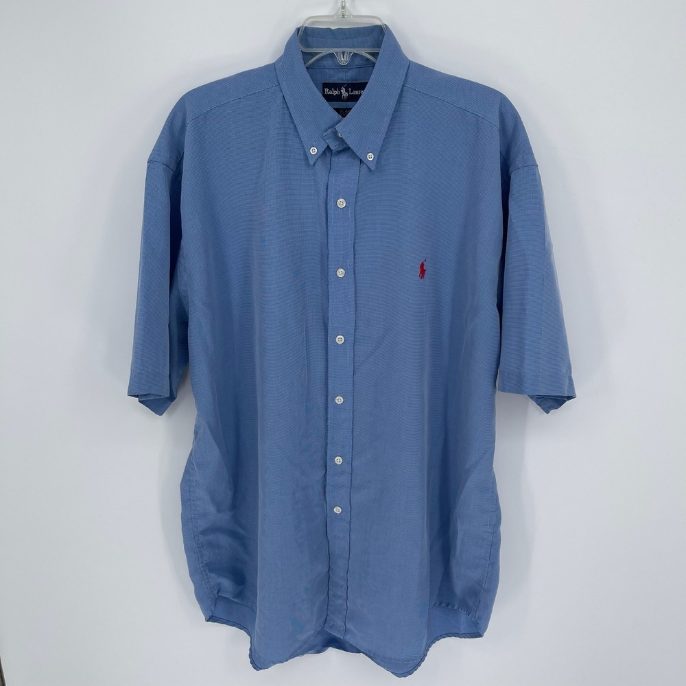 Ralph Lauren Men's Y2K Blue Houndstooth Blake Short Sleeve Shirt Size XL